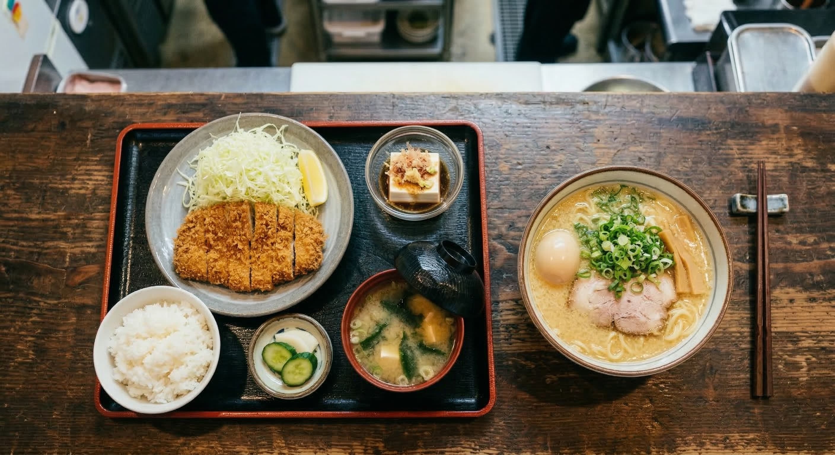 カツ定食と天下一品ラーメンのランチセット